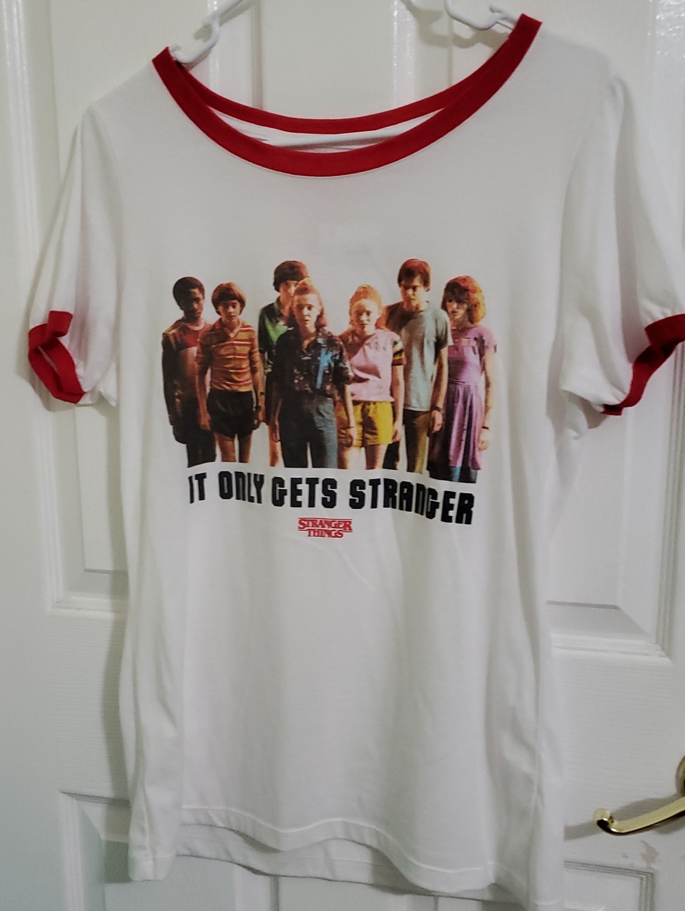 Stranger Things Retro White & Red Graphic Ringer Tee L